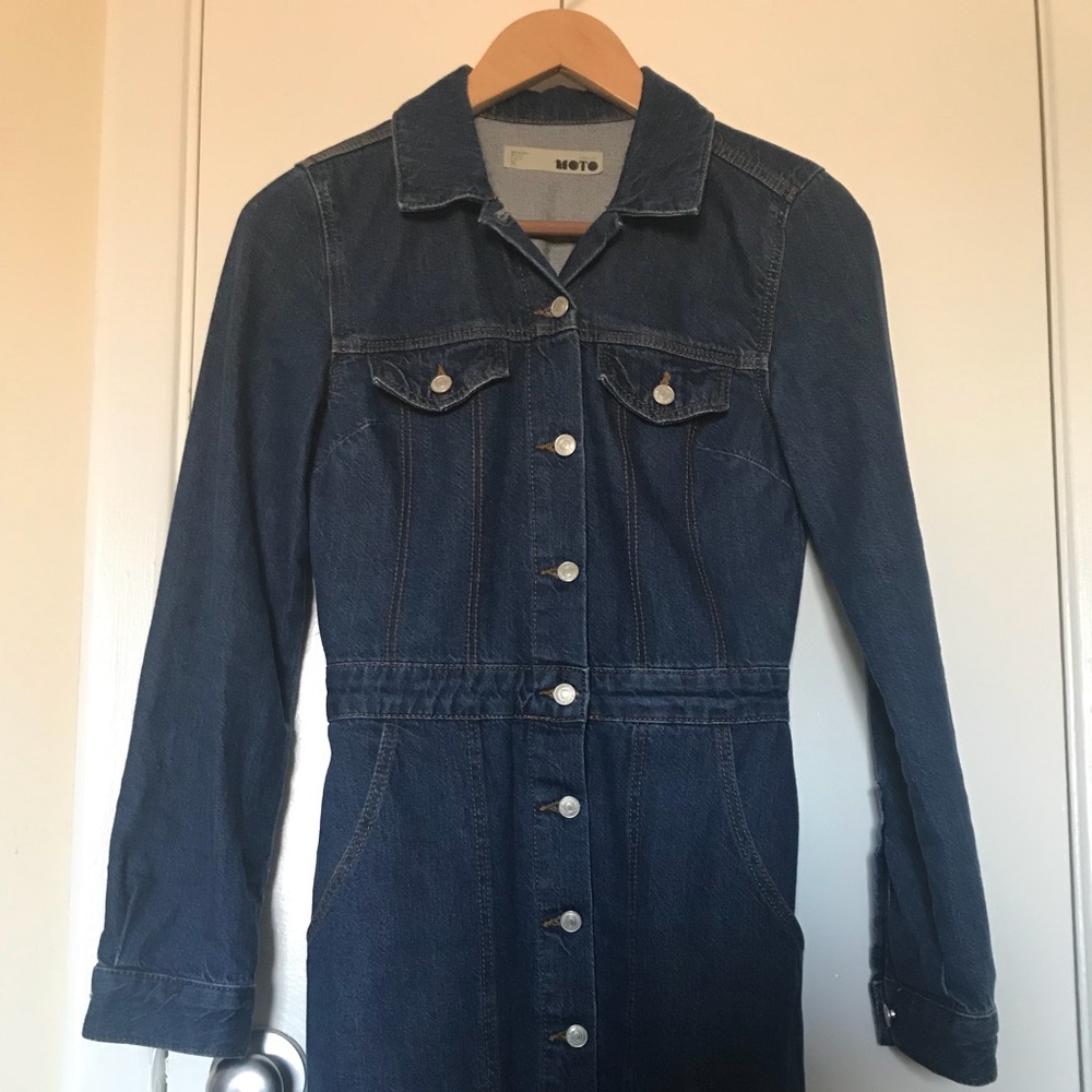 Denim dress.